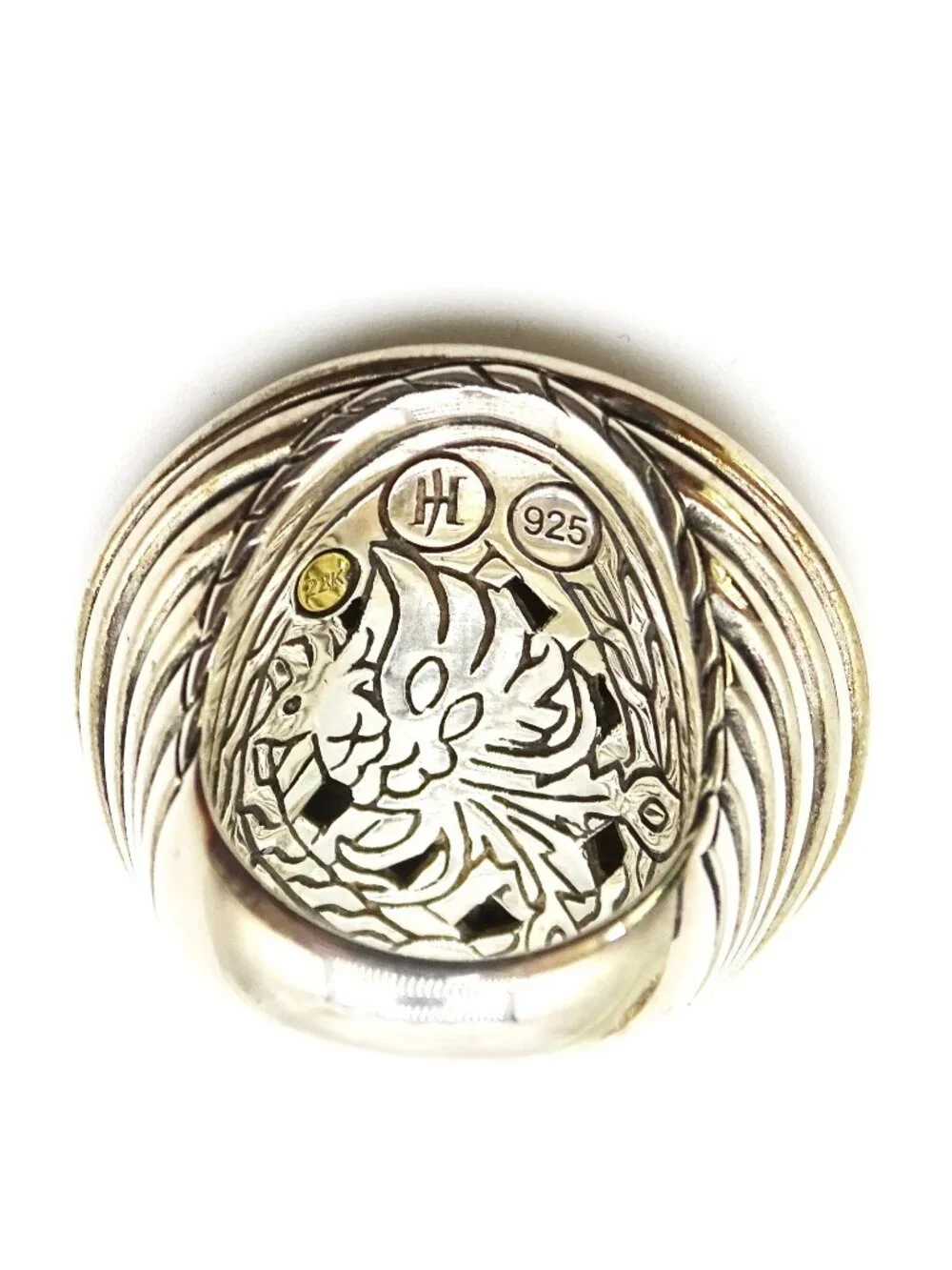JOHN HARDY Bedeg Sterling Silver 22K Yellow Gold Huge Ring Size 7.25